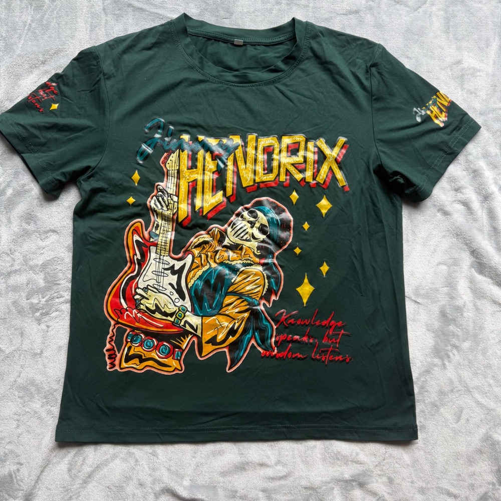 Unbranded Jimi Hendrix T-Shirt Mens S Green Graphic Skeleton Rock Quote Tee